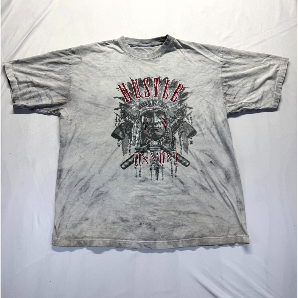 Hustle IIX VIIVI Chief Headdress T Shirt Mens 4XL Gray Graphic Print Marble Wash